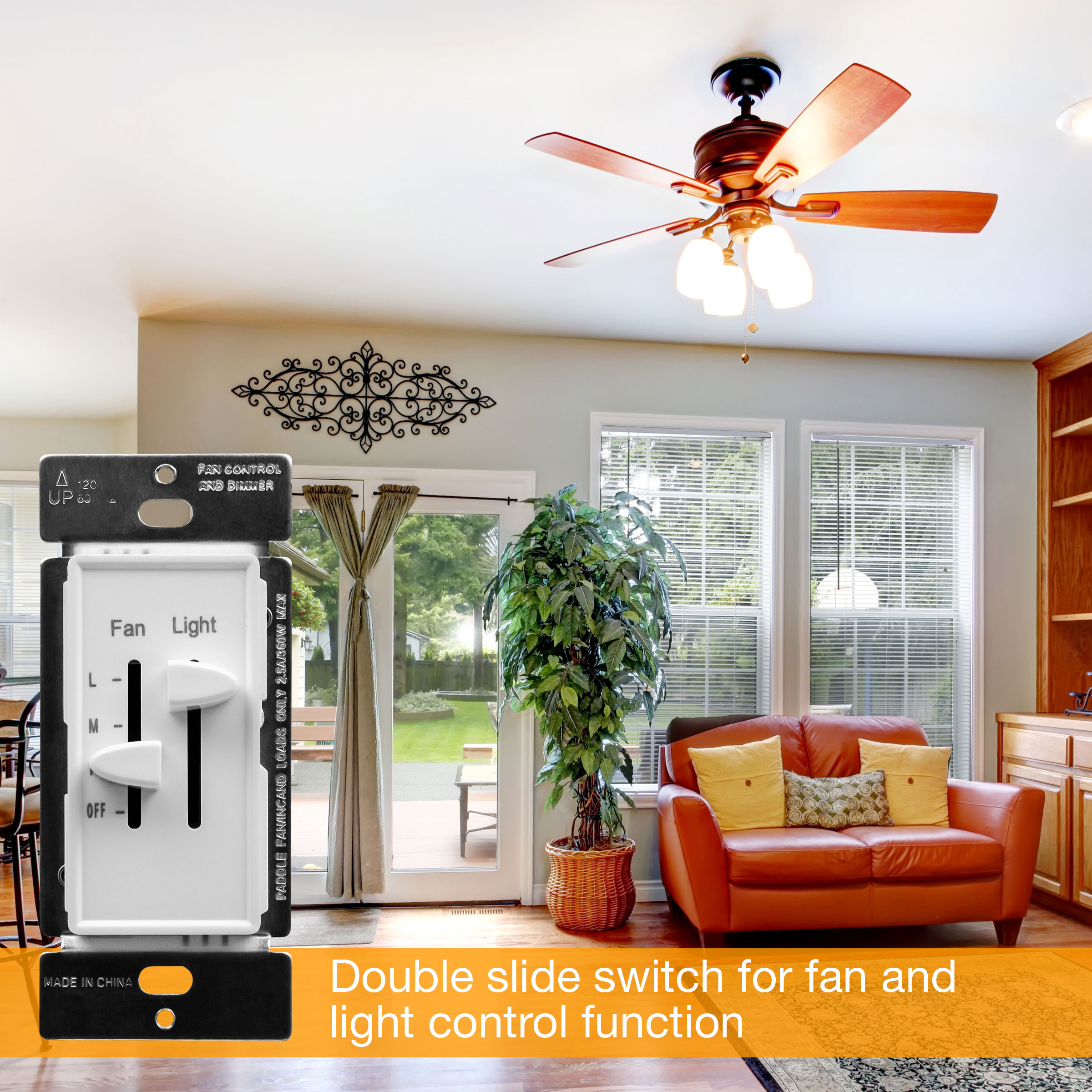 3 Speed Ceiling Fan Control and LED Dimmer Light Switch