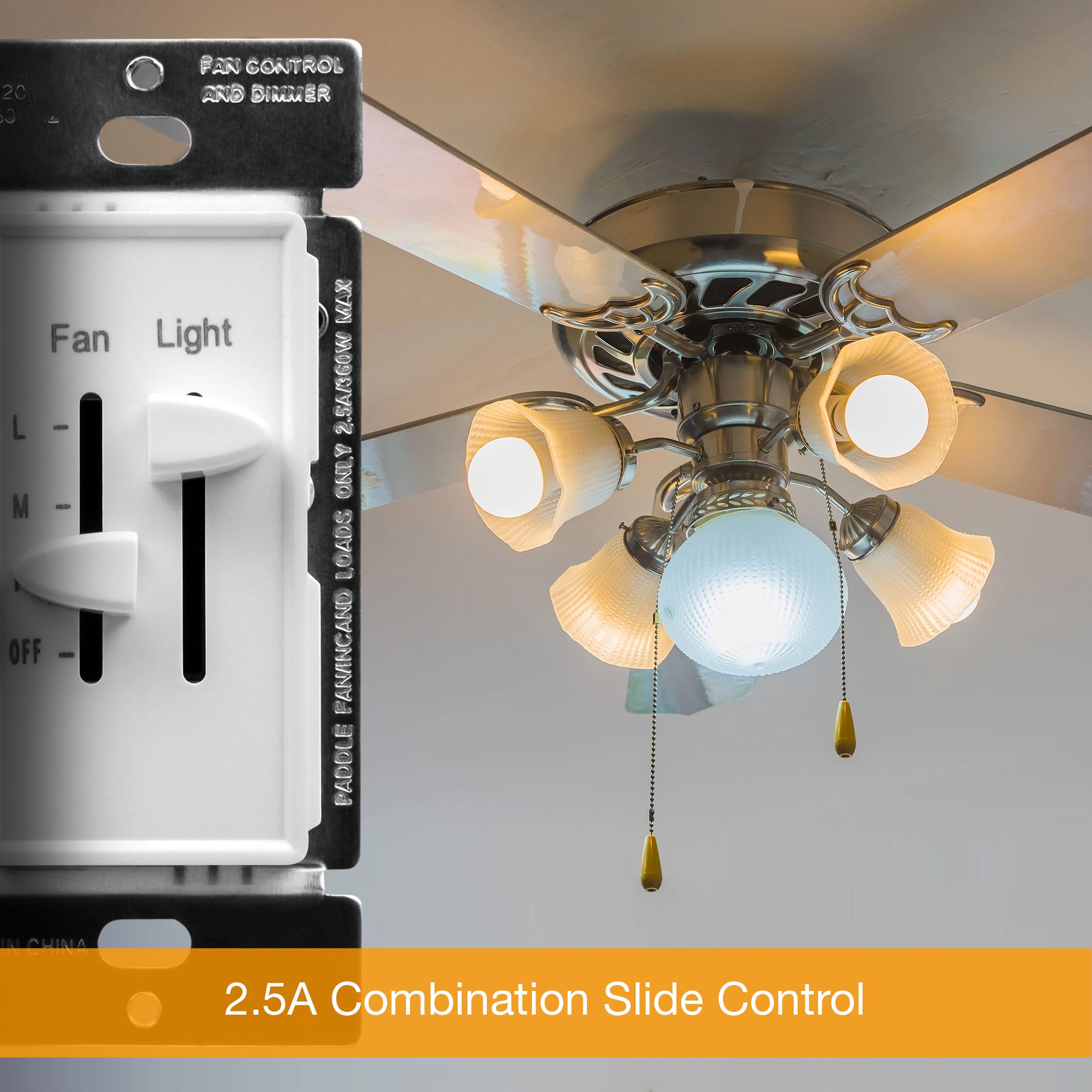 3 Speed Ceiling Fan Control and LED Dimmer Light Switch