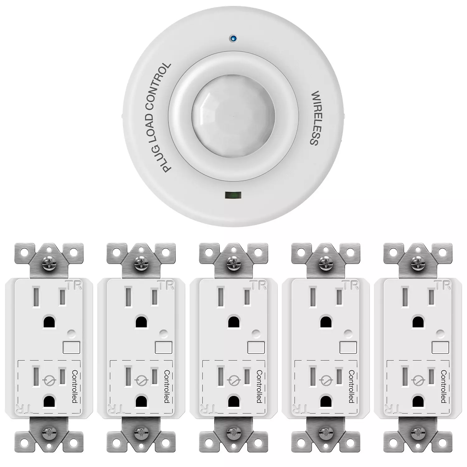 Wireless PIR Ceiling Sensor with Five 15A/125V Plug Load Control Receptacles