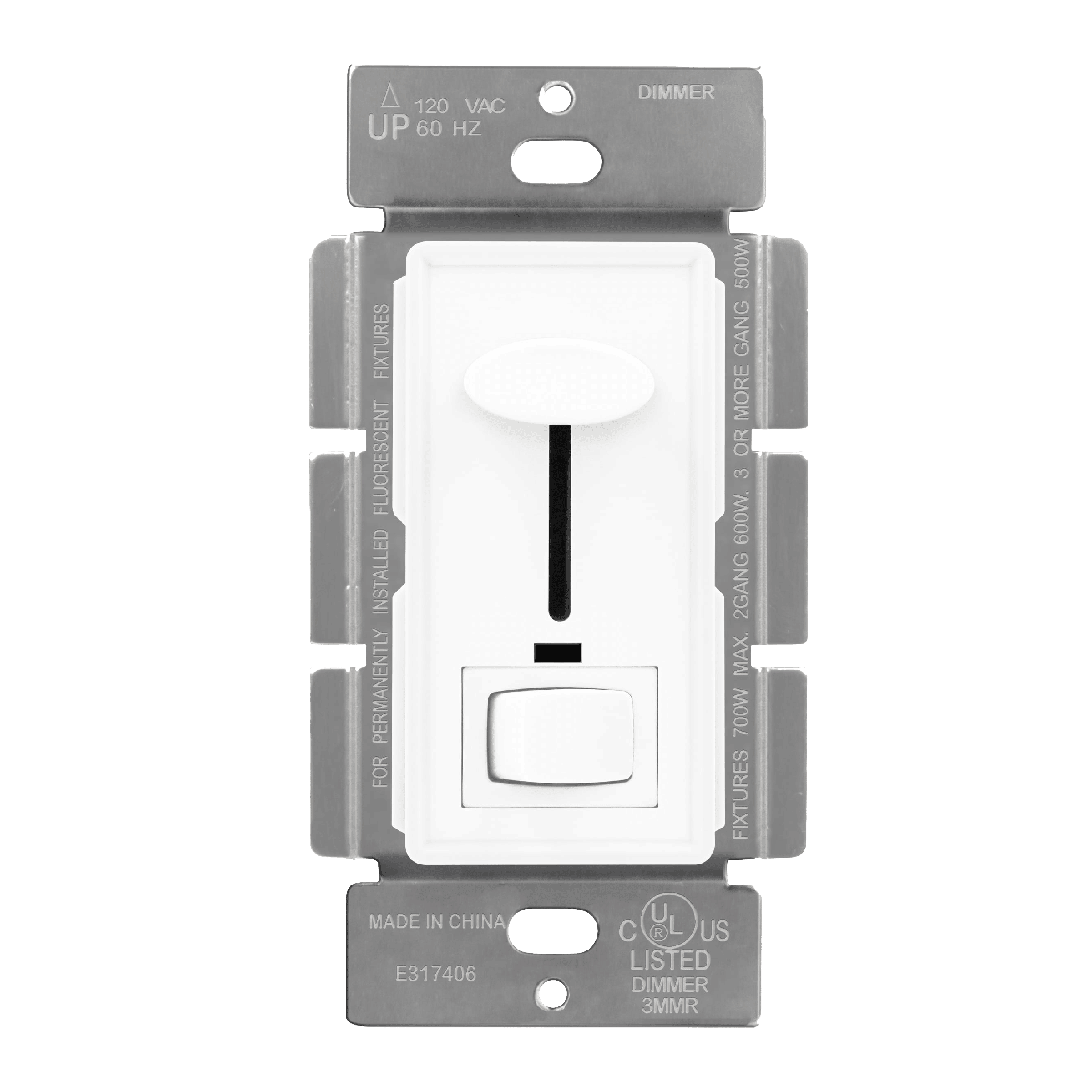 Single Pole/3-Way Decorator Paddle Slide Dimmer Switch, 700W Inc/Hal