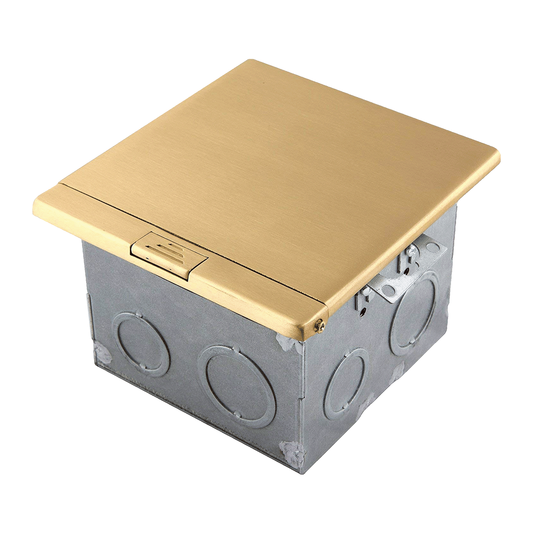 2-Gang Square Slide Floor Box with 20A TR Receptacle and Datacom Ports - Brass