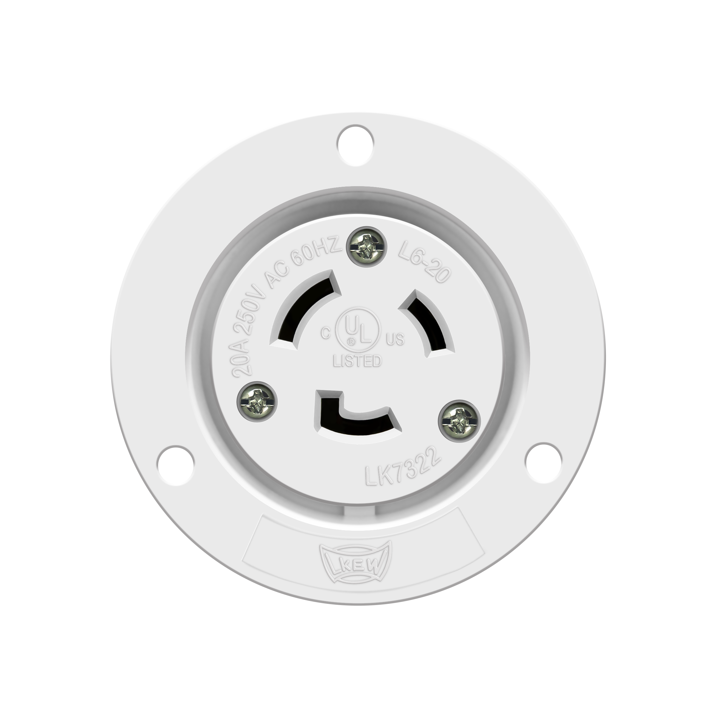 NEMA L6-20 Flanged Outlet Locking Plug Charger Receptacle 20 Amp White