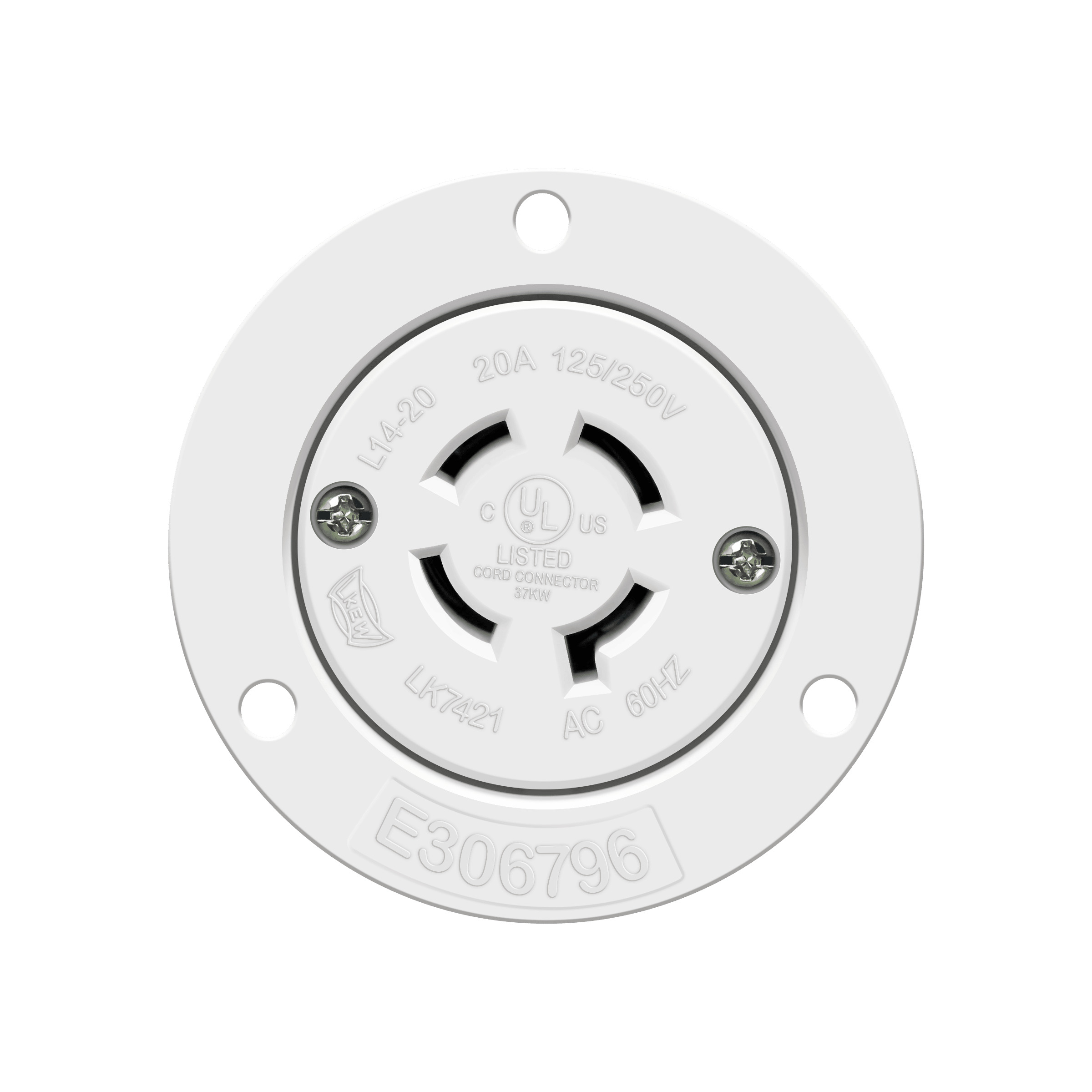 NEMA L14-20 Flanged Outlet Locking Plug Charger Receptacle 20 Amp White