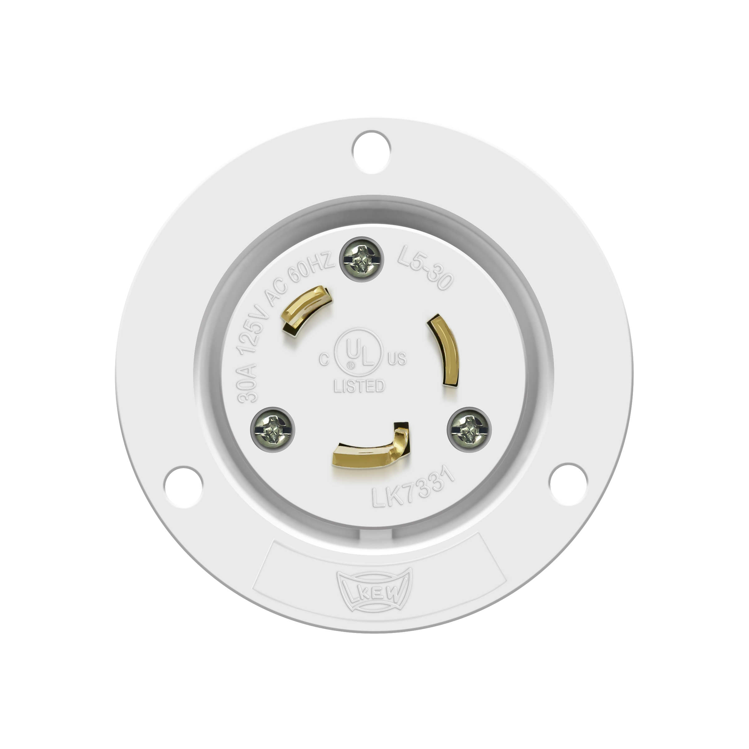 NEMA L5-30 Flanged Inlet Generator Plug Locking Receptacle Socket 30 Amp White