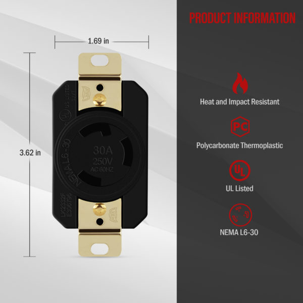 Details about   L6-30 L6-30R Premium Locking Socket Receptacle 30A 250V UL Listed 