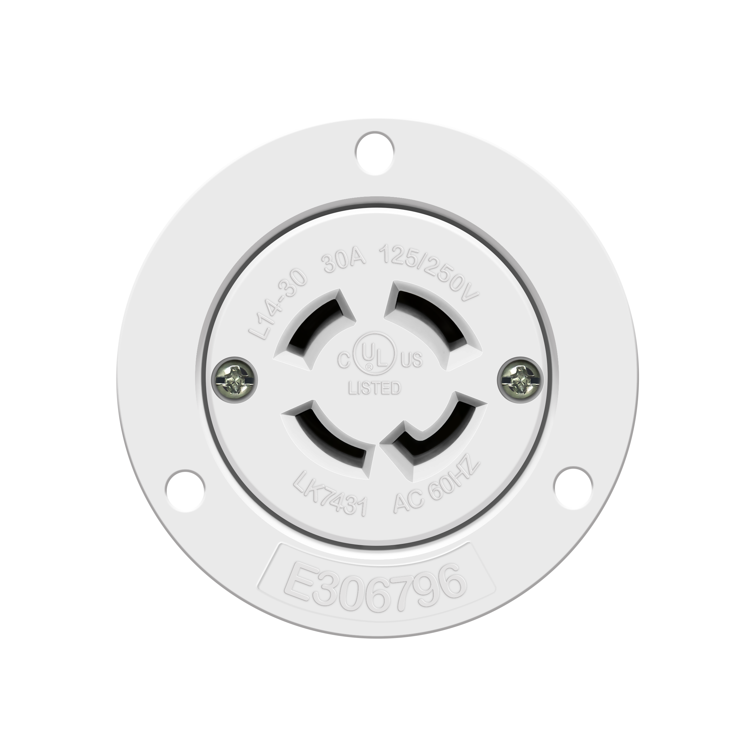 NEMA L14-30 Flanged Outlet Locking Plug Charger Receptacle 30 Amp White