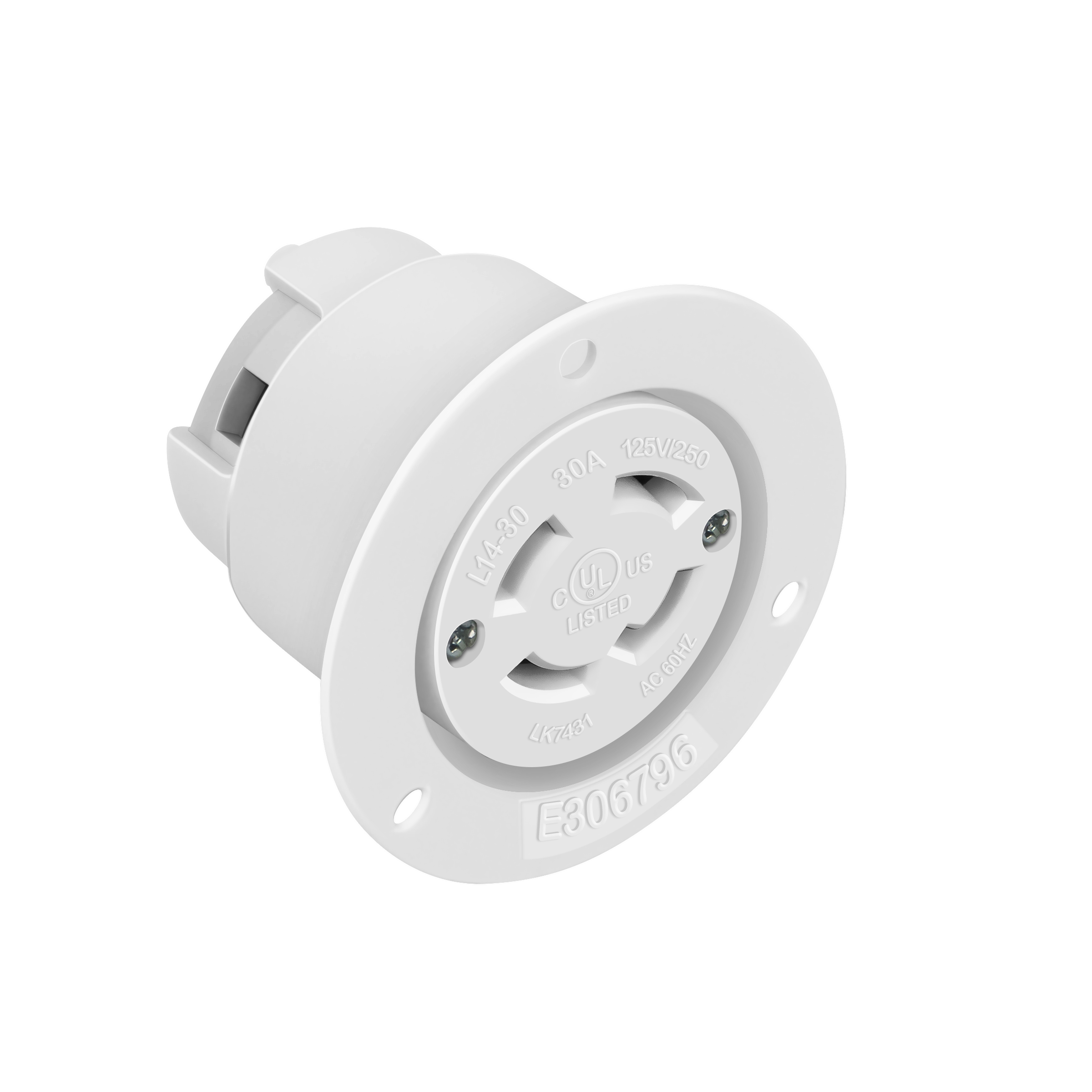 NEMA L14-30 Flanged Outlet Locking Plug Charger Receptacle 30 Amp White