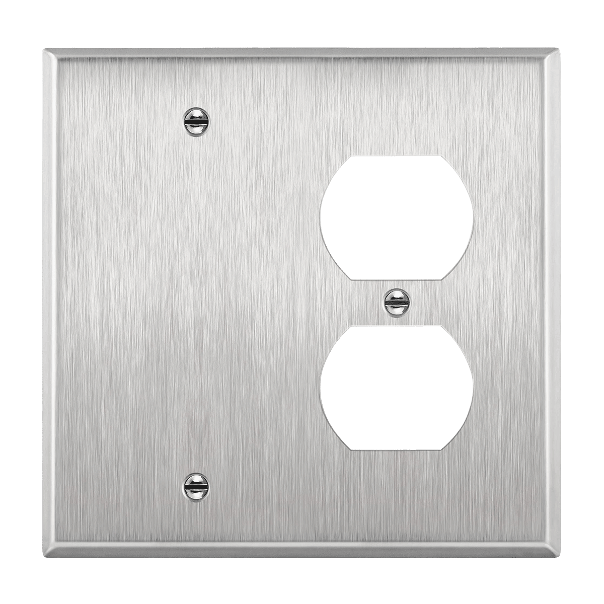 2-Gang Stainless Steel Blank/Duplex Outlet Combination Wall Plate