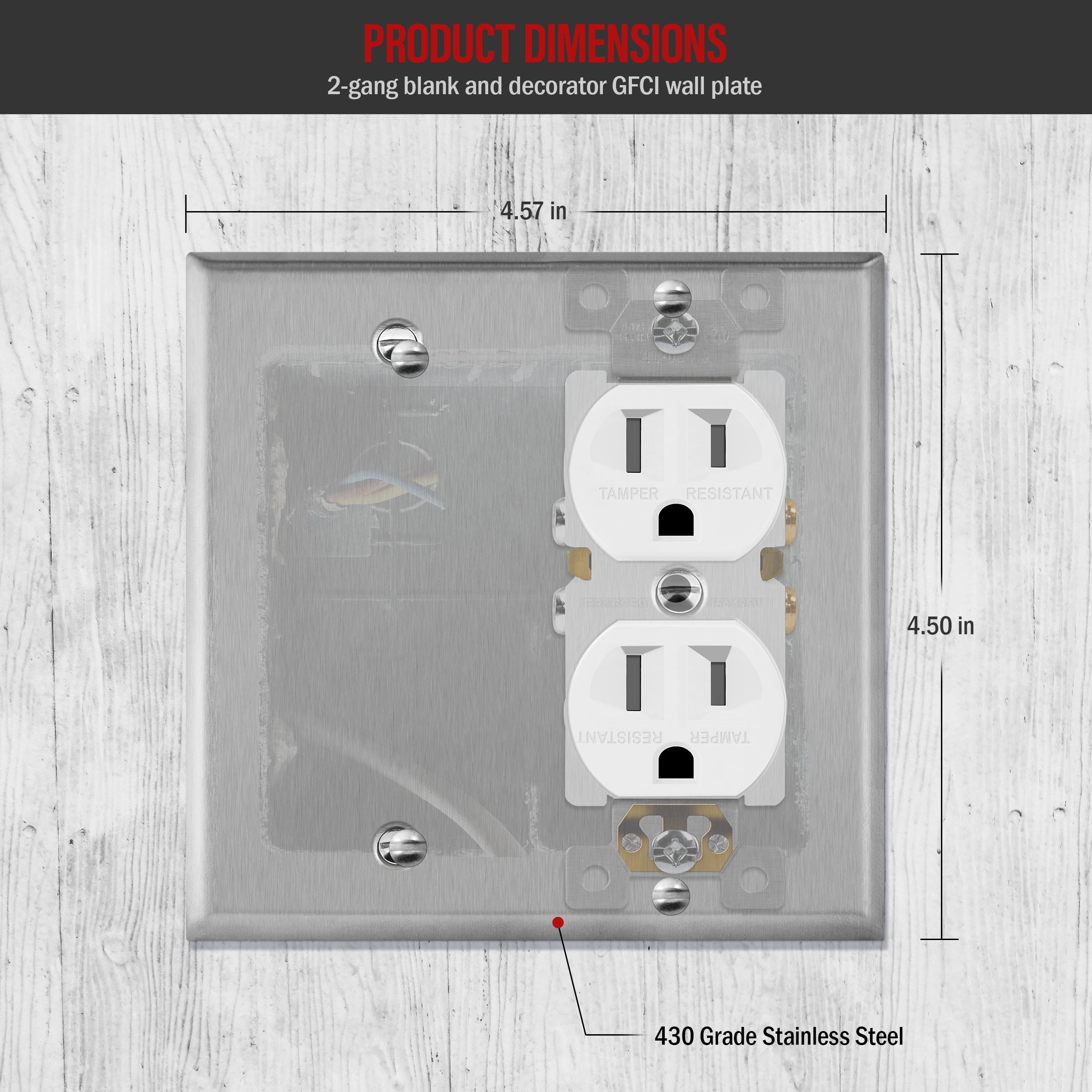2-Gang Stainless Steel Blank/Duplex Outlet Combination Wall Plate