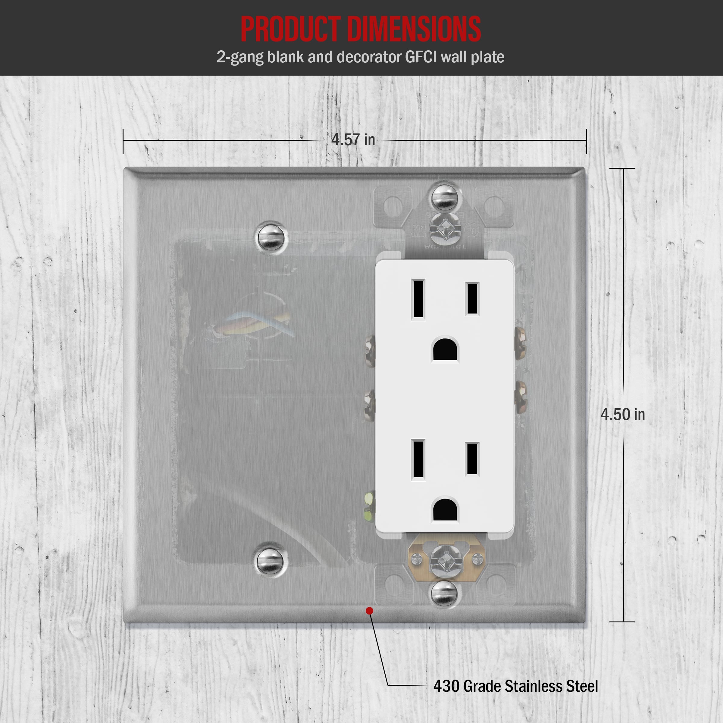 2-Gang Stainless Steel Blank/Decorator Switch Combination Wall Plate