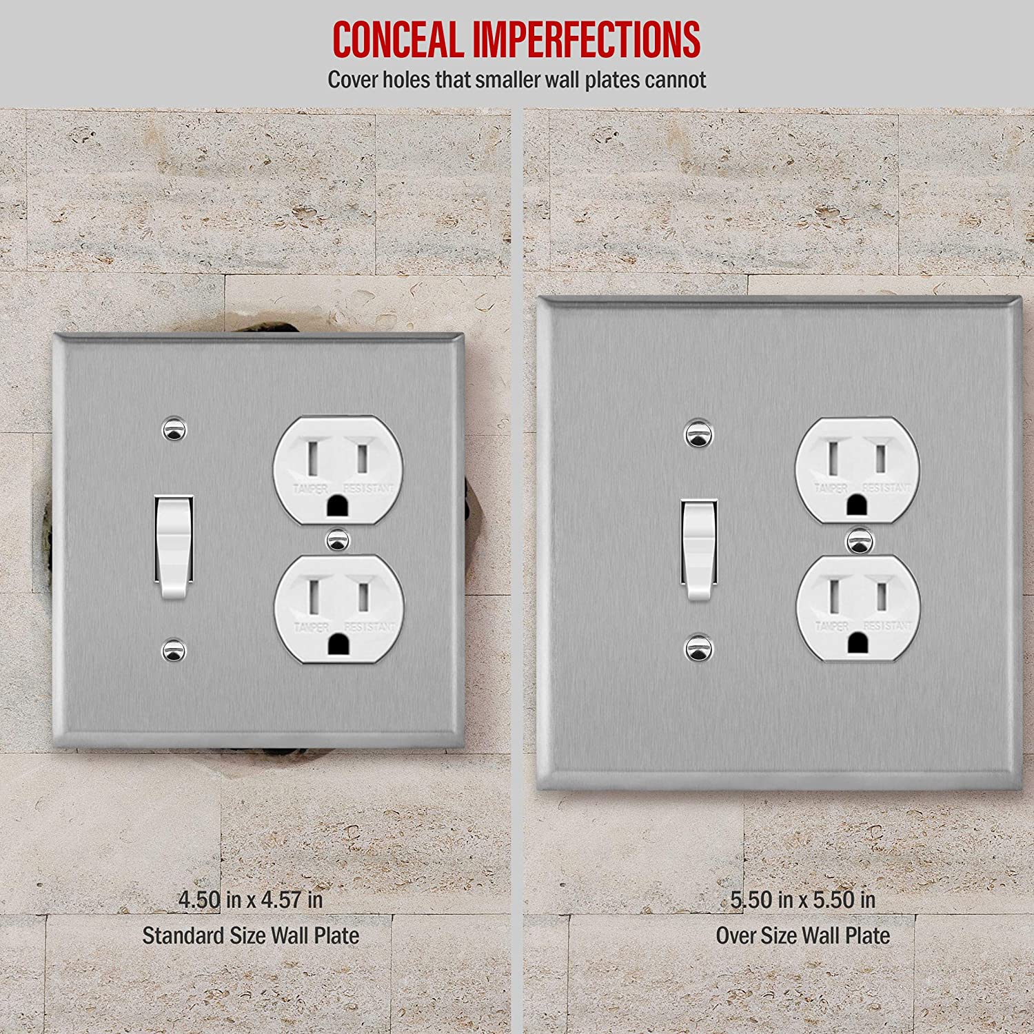 2-Gang Oversize Stainless Steel Toggle Switch/Duplex Outlet Combination Wall Plate