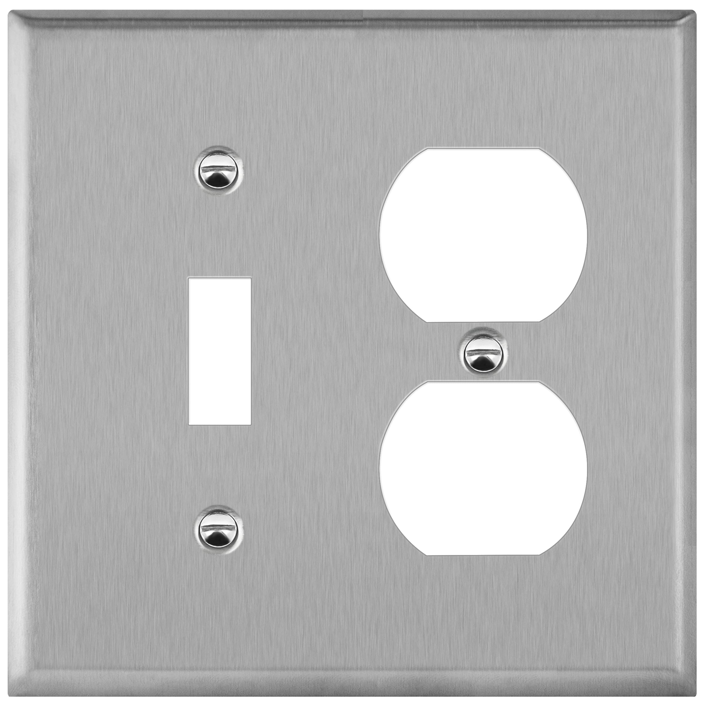 2-Gang Stainless Steel Duplex Outlet/Toggle Switch Combination Wall Plate