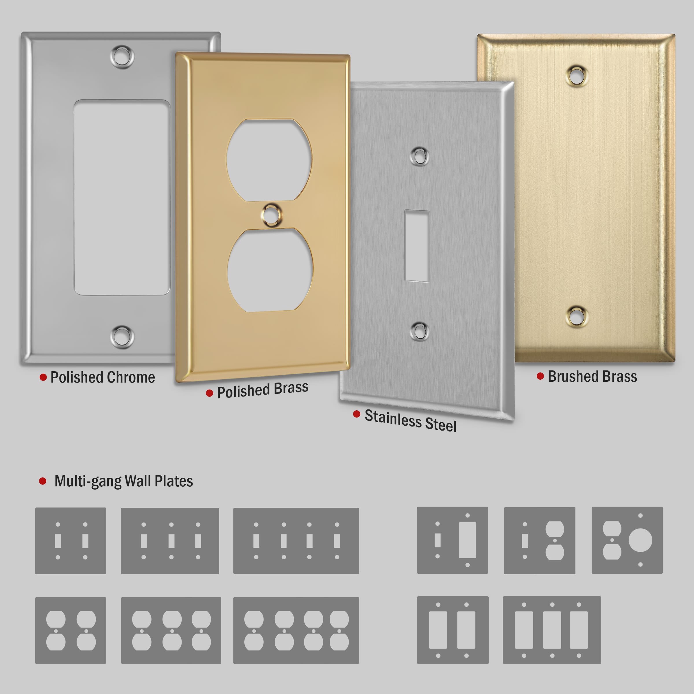 2-Gang Stainless Steel Duplex Outlet/Toggle Switch Combination Wall Plate