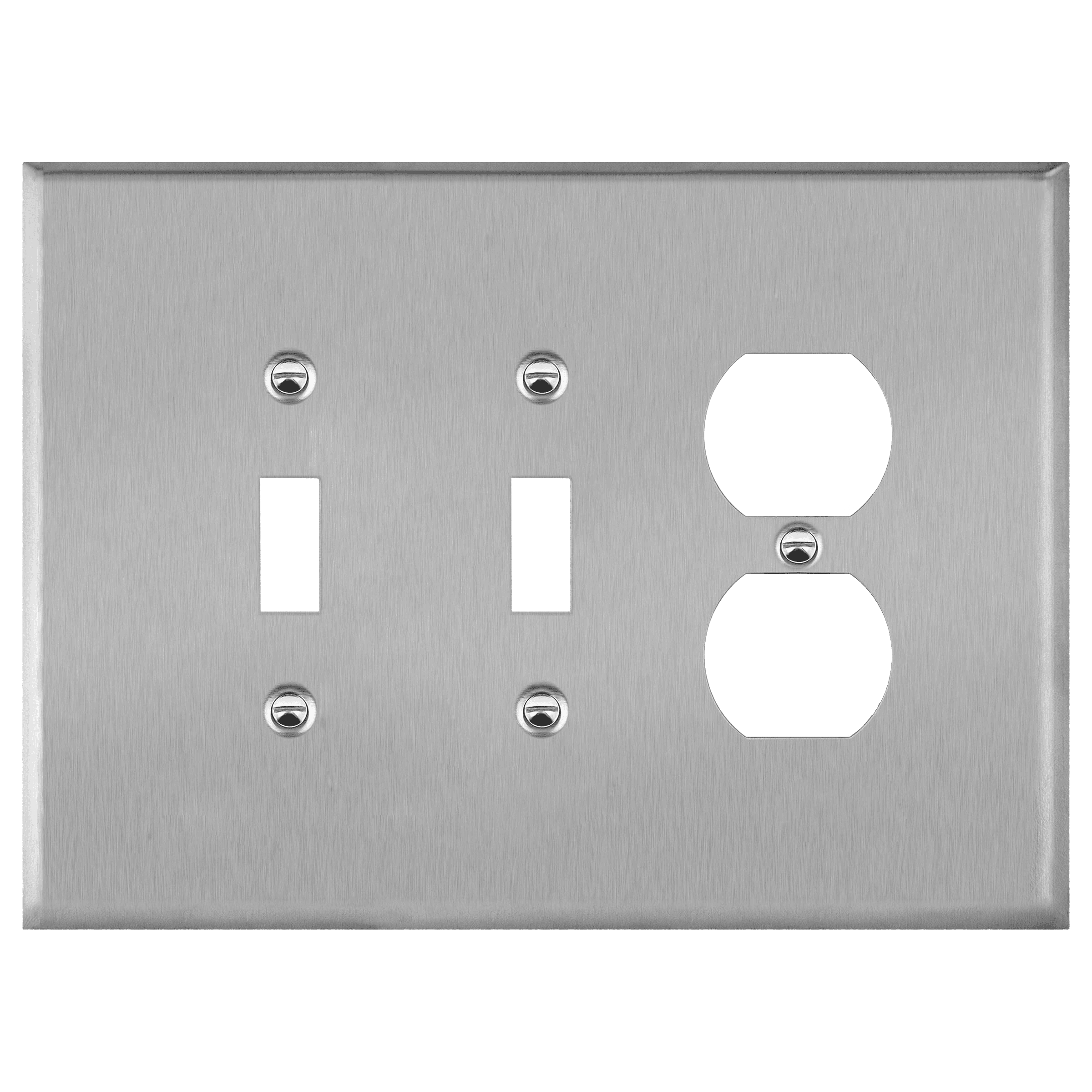 Combination Two Toggle-One Duplex Receptacle Metal Wall Plate 430 Stainless Steel
