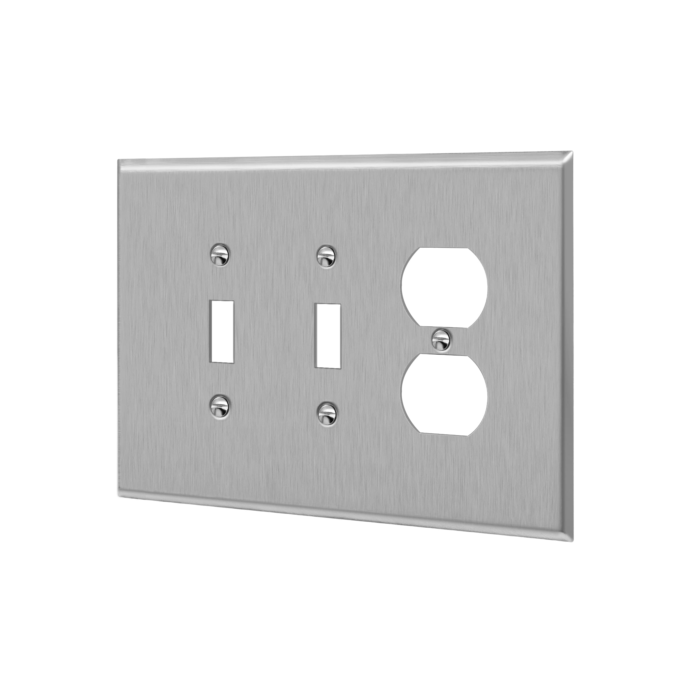 Combination Two Toggle-One Duplex Receptacle Metal Wall Plate 430 Stainless Steel