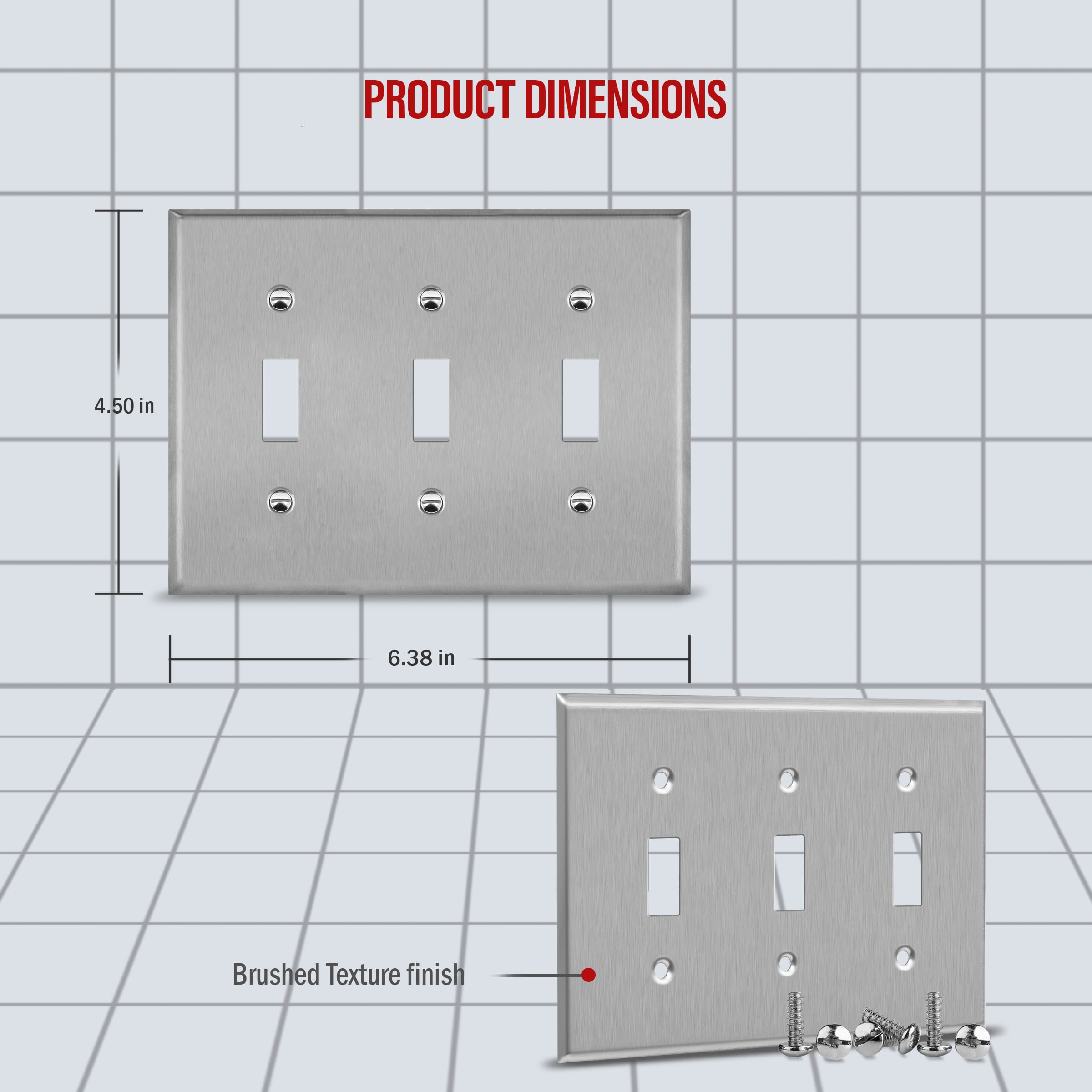 3-Gang Metal Toggle Switch Wall Plate