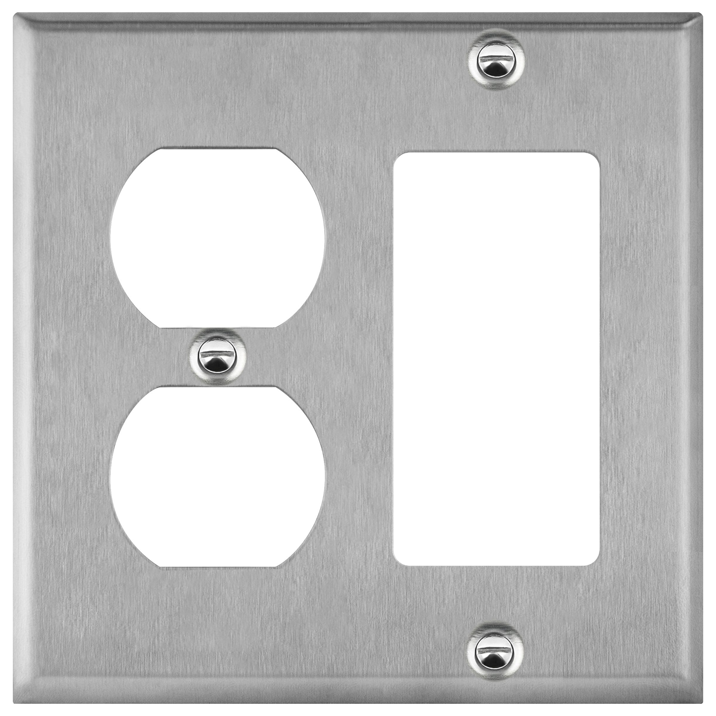 2-Gang Stainless Steel Decorator/Duplex Outlet Combination Wall Plate