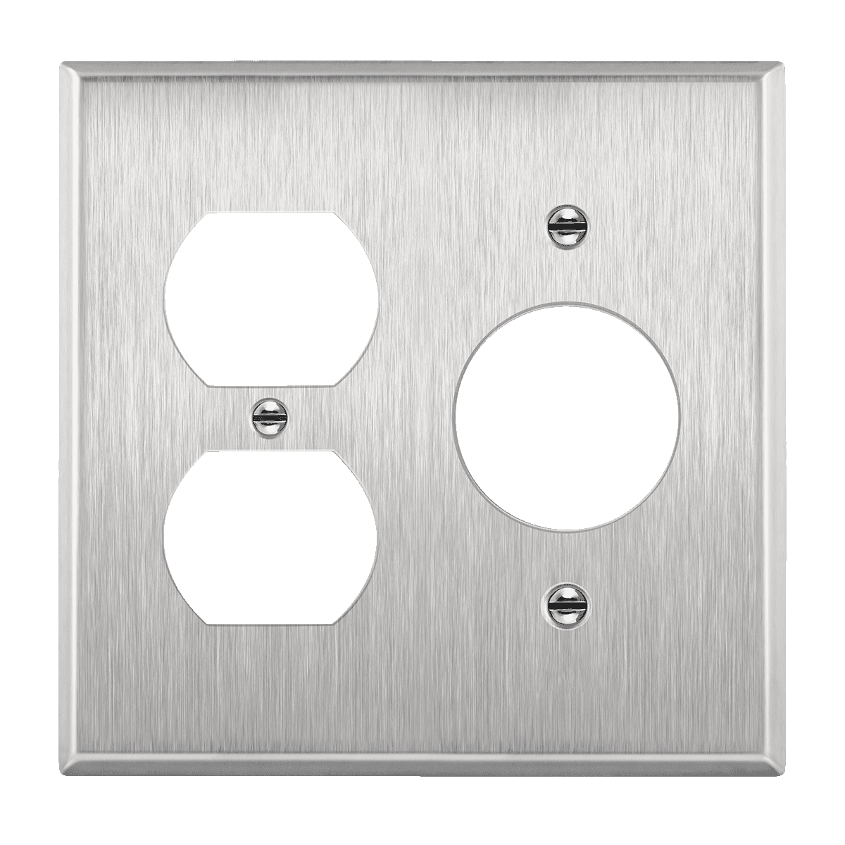 2-Gang Stainless Steel Duplex Outlet/1.406" Hole Receptacle Combination Wall Plate