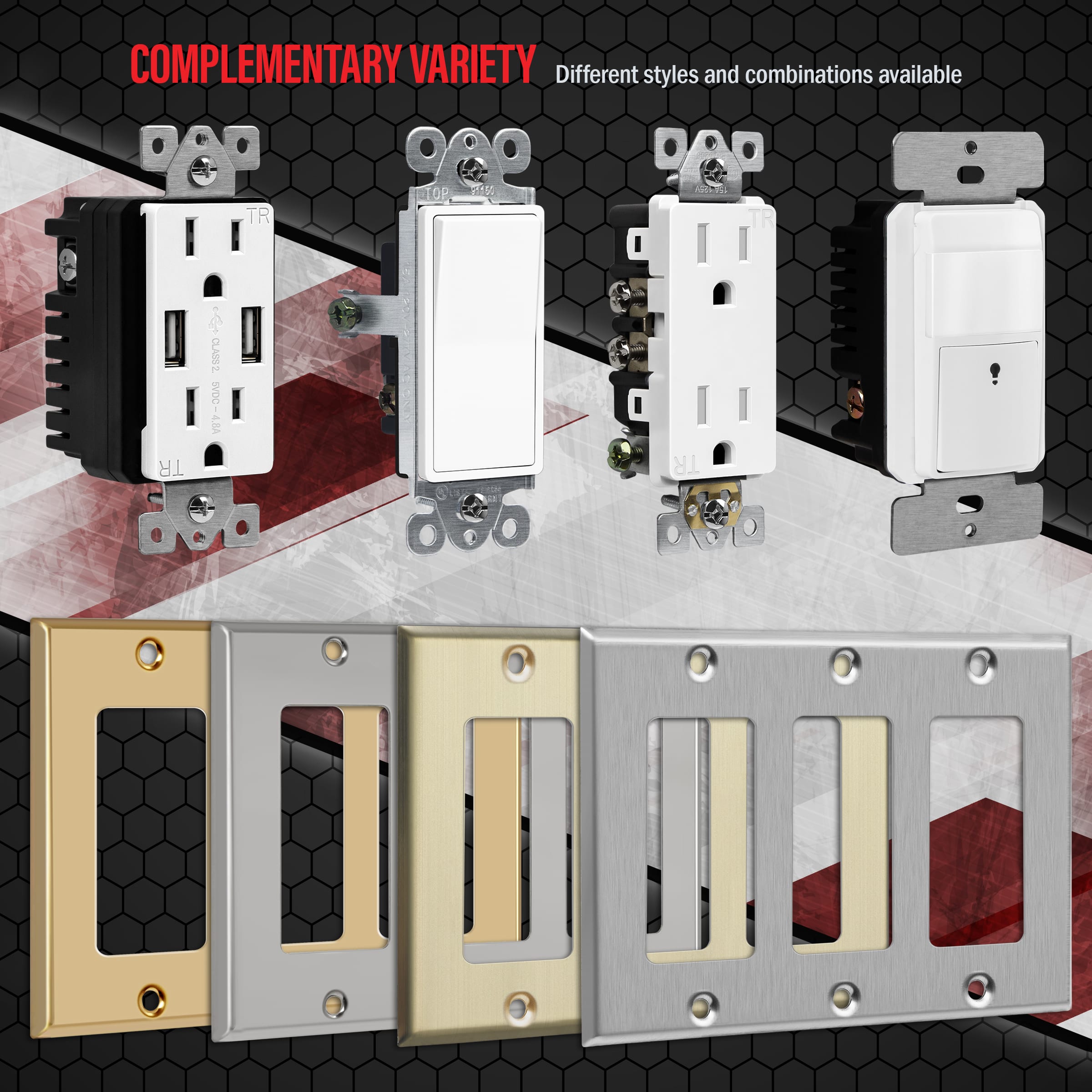 3-Gang Metal Decorator Outlet Wall Plate