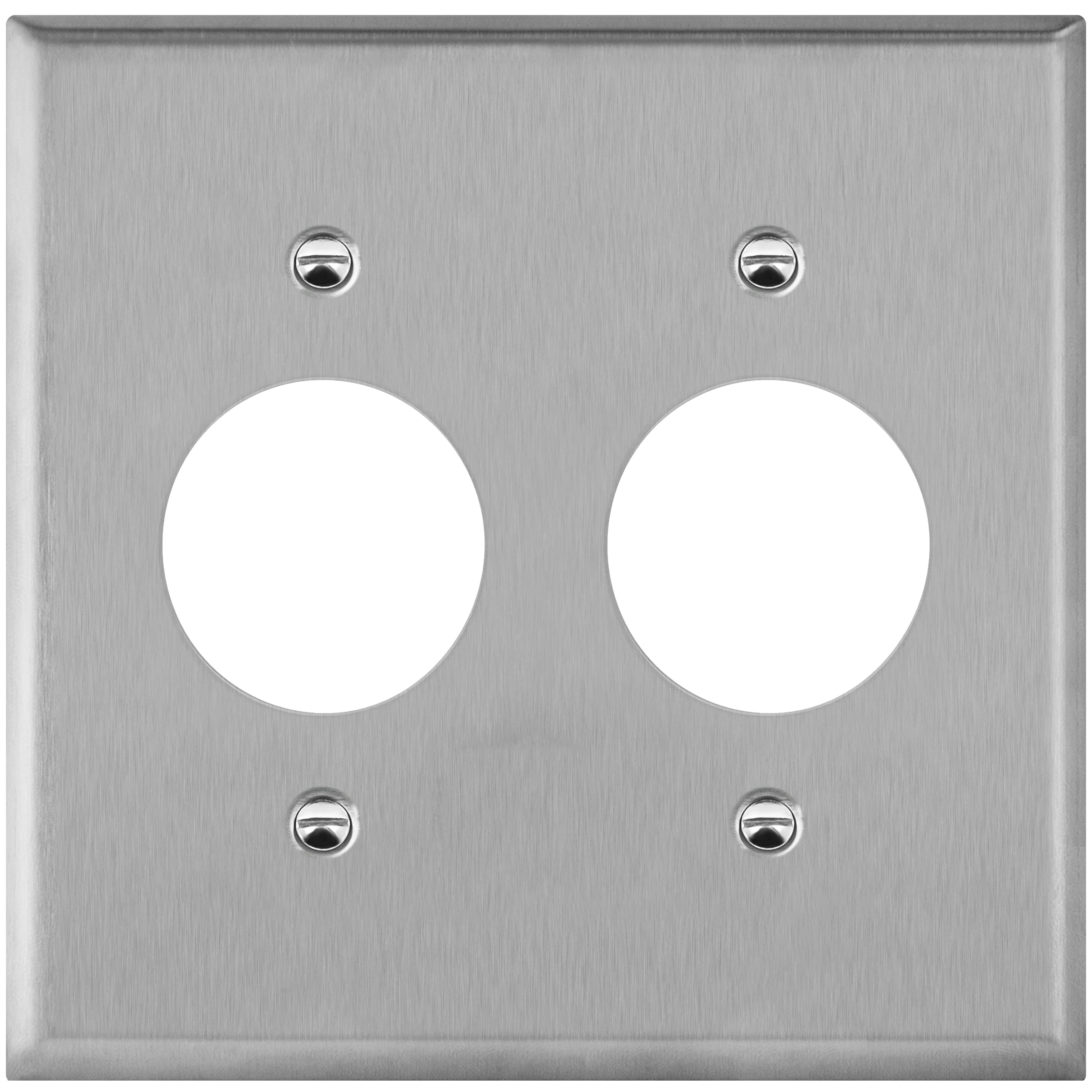 2-Gang Stainless Steel Double 1.406" Hole Receptacle Wall Plate