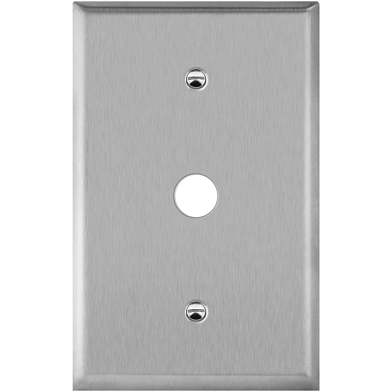 1-Gang Oversize Stainless Steel 0.625" Hole Phone Cable Wall Plate