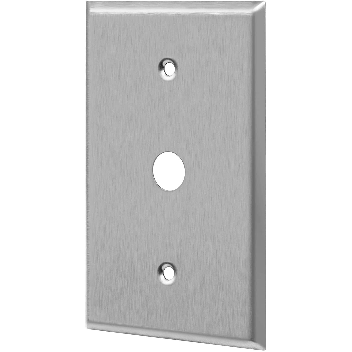 1-Gang Oversize Stainless Steel 0.625" Hole Phone Cable Wall Plate