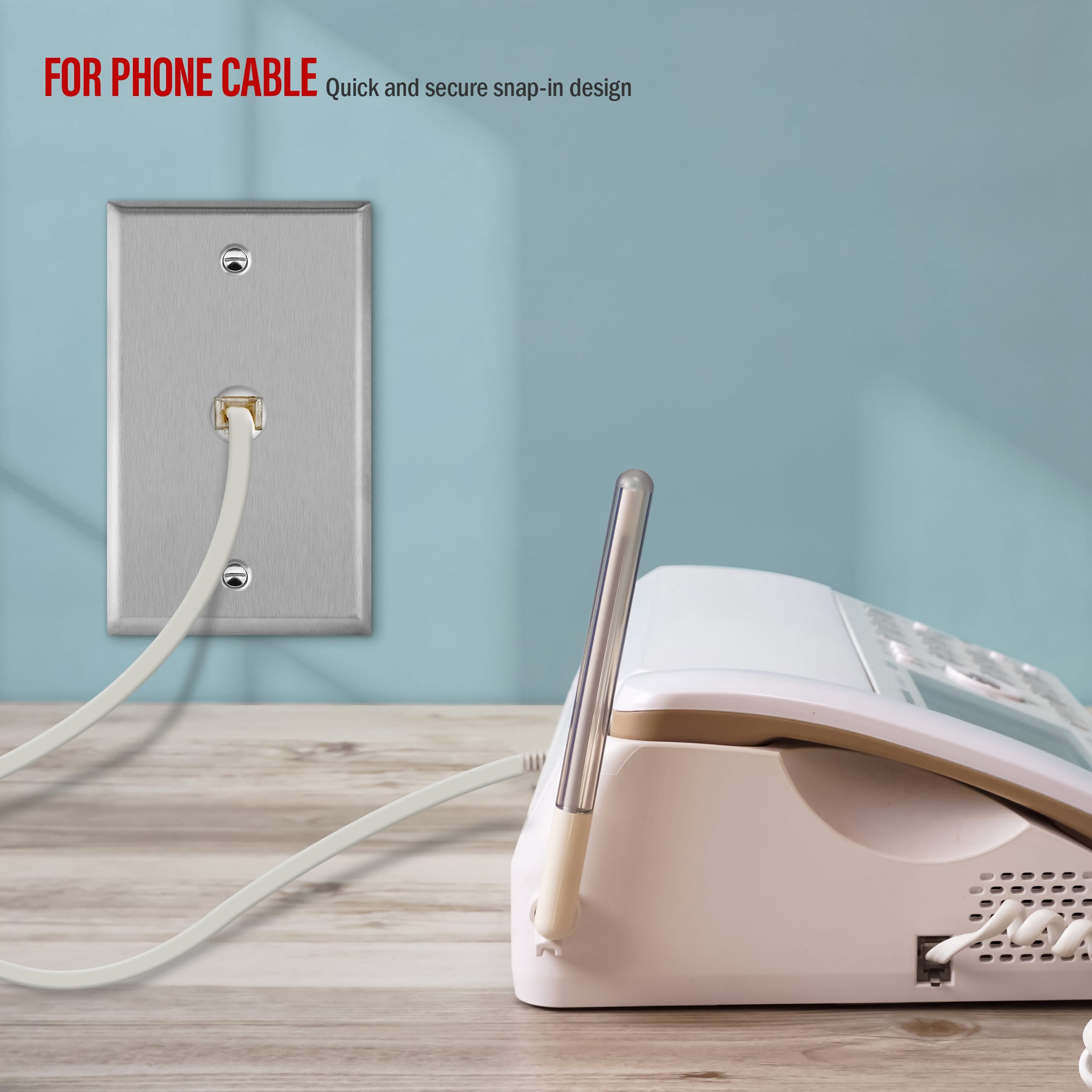 1-Gang Stainless Steel 0.625" Hole Phone Cable Wall Plate