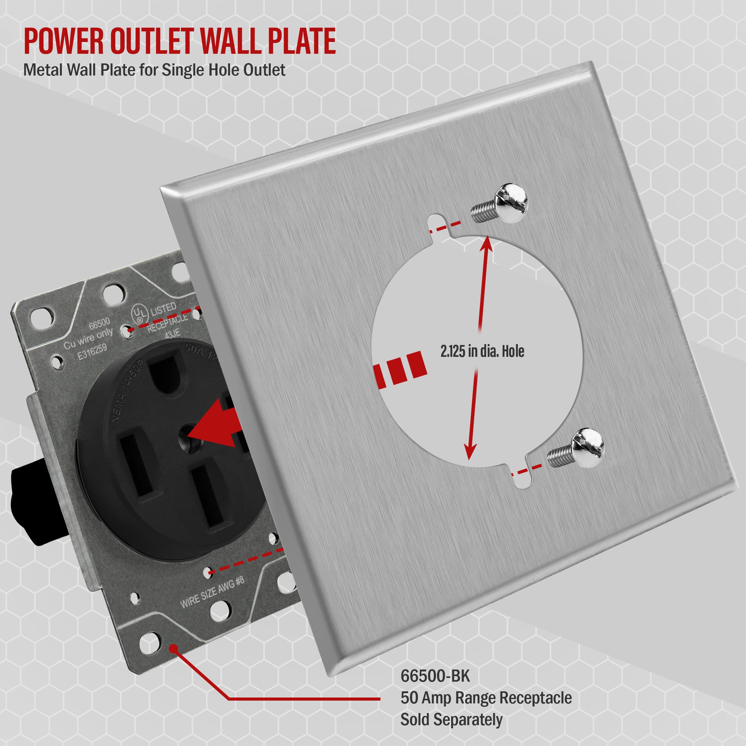 2-Gang Stainless Steel 2.125" Hole Receptacle Wall Plate