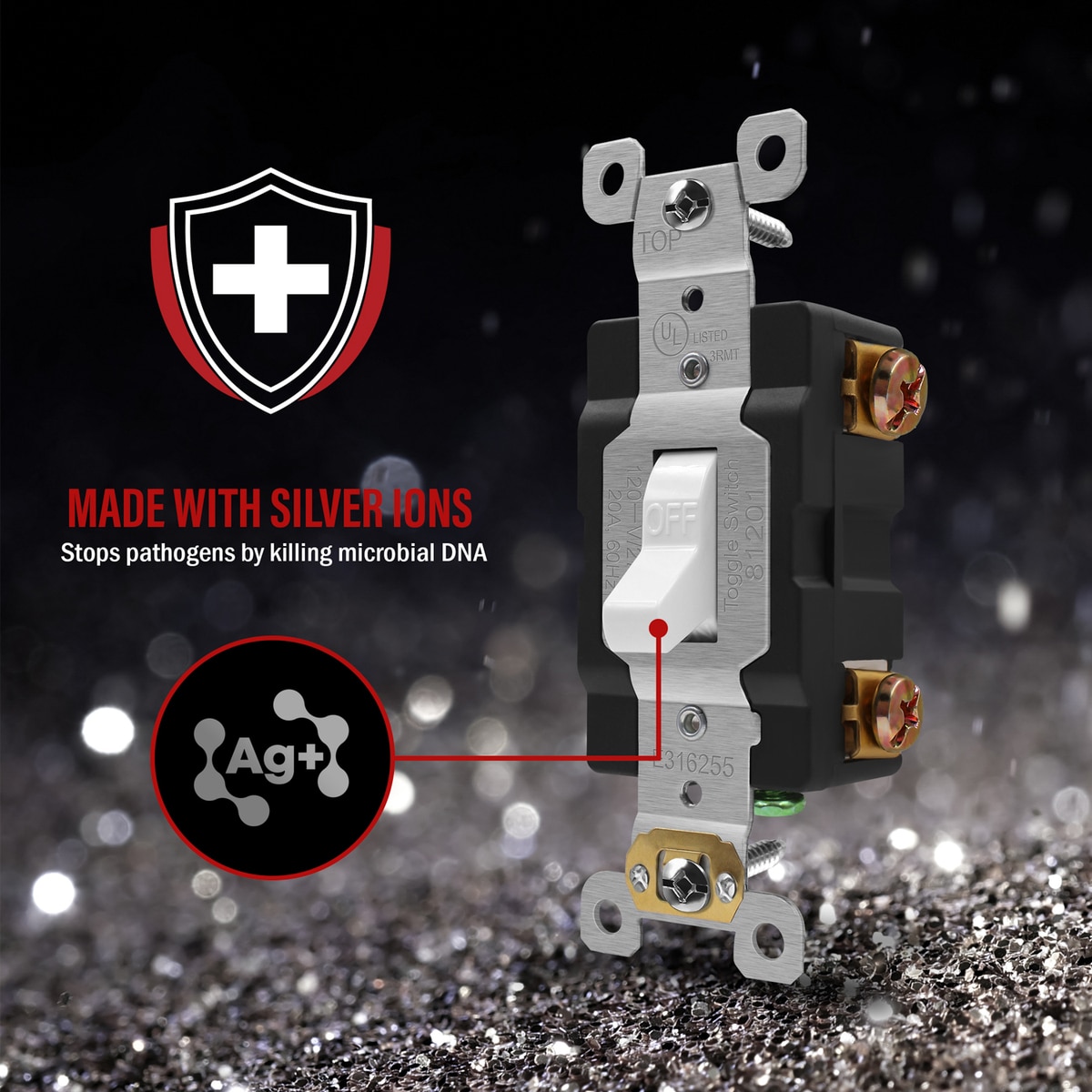 Antimicrobial Toggle Light Switch Single Pole, Commercial Grade