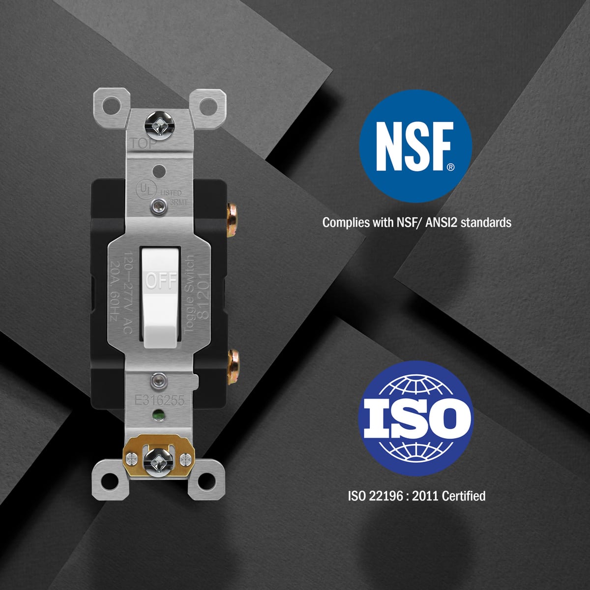 Antimicrobial Toggle Light Switch Single Pole, Commercial Grade