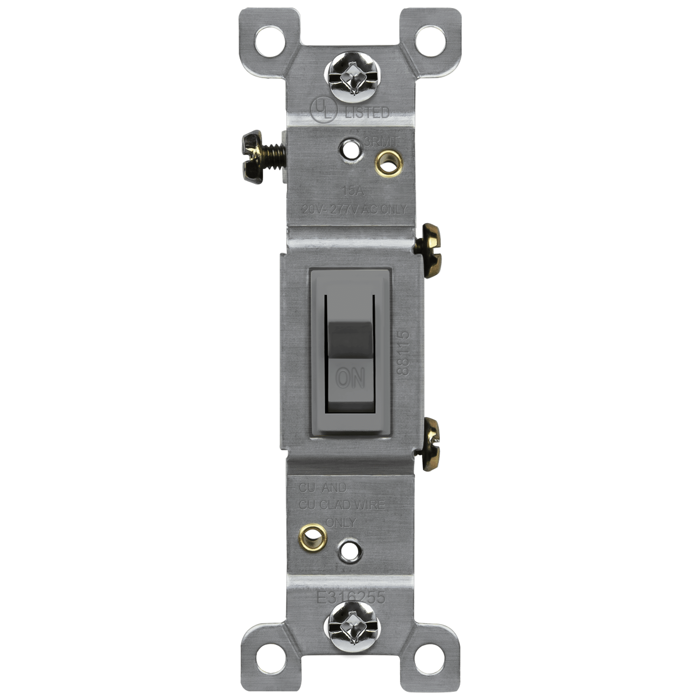 Single Pole Toggle Light Switch, 15A/120-277V - Gray