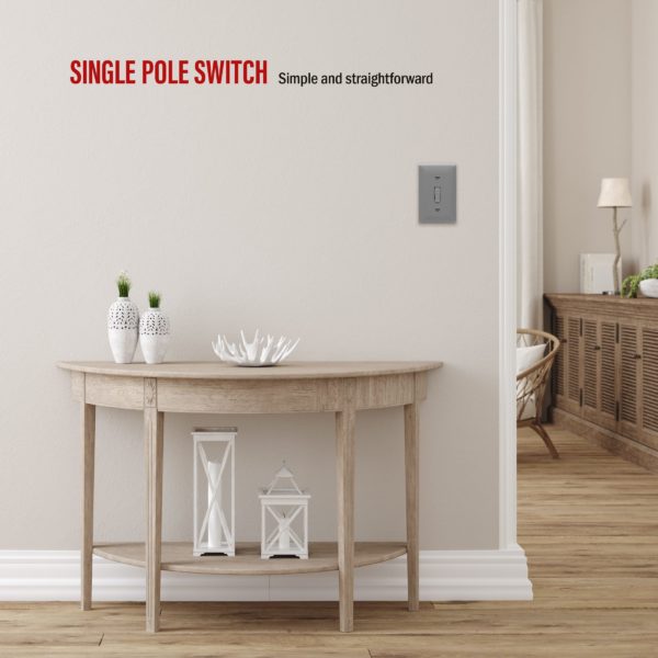 Single Pole Toggle Light Switch, 15A/120-277V - Gray