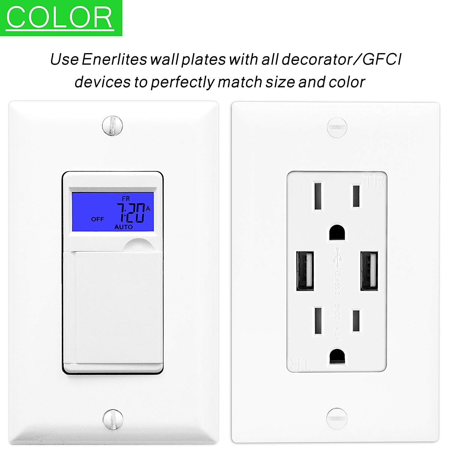 Double Decorator Switch Cover, Two Outlet Wall Plate White