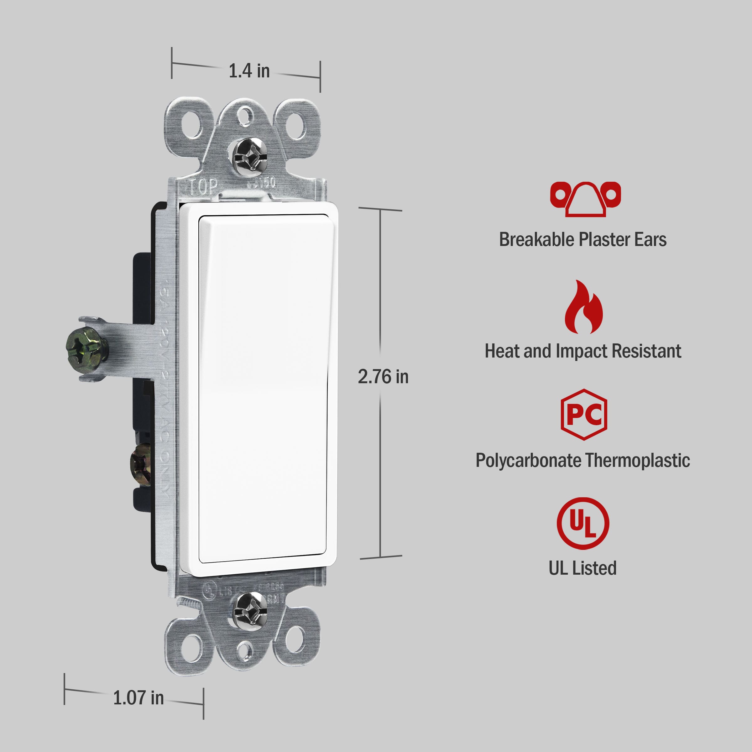 10 Pack Decorator Rocker Switch Single Pole 3 Way 15A 120/277V Light Switches 