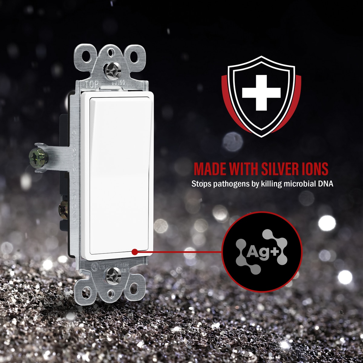 Antimicrobial 3-Way or Single Pole Decorator Paddle Rocker Light Switch 2 Antimicrobial 3-Way or Single Pole Decorator Paddle Rocker Light Switch