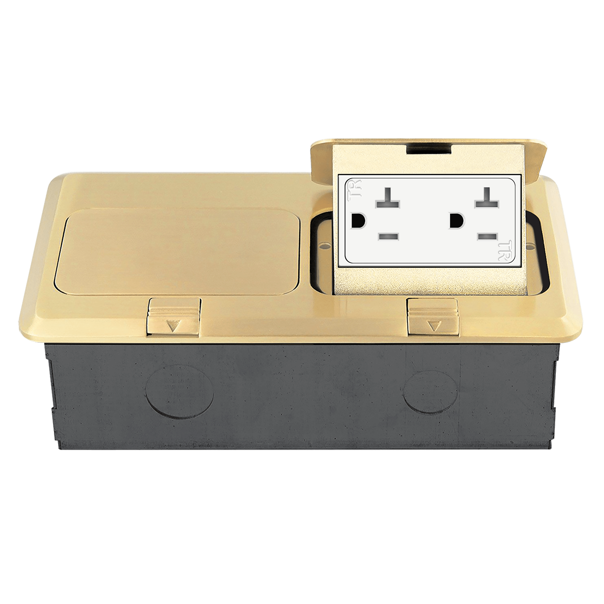 2-Gang Rectangle Pop-Up Floor Box with Dual 20A TR Receptacles
