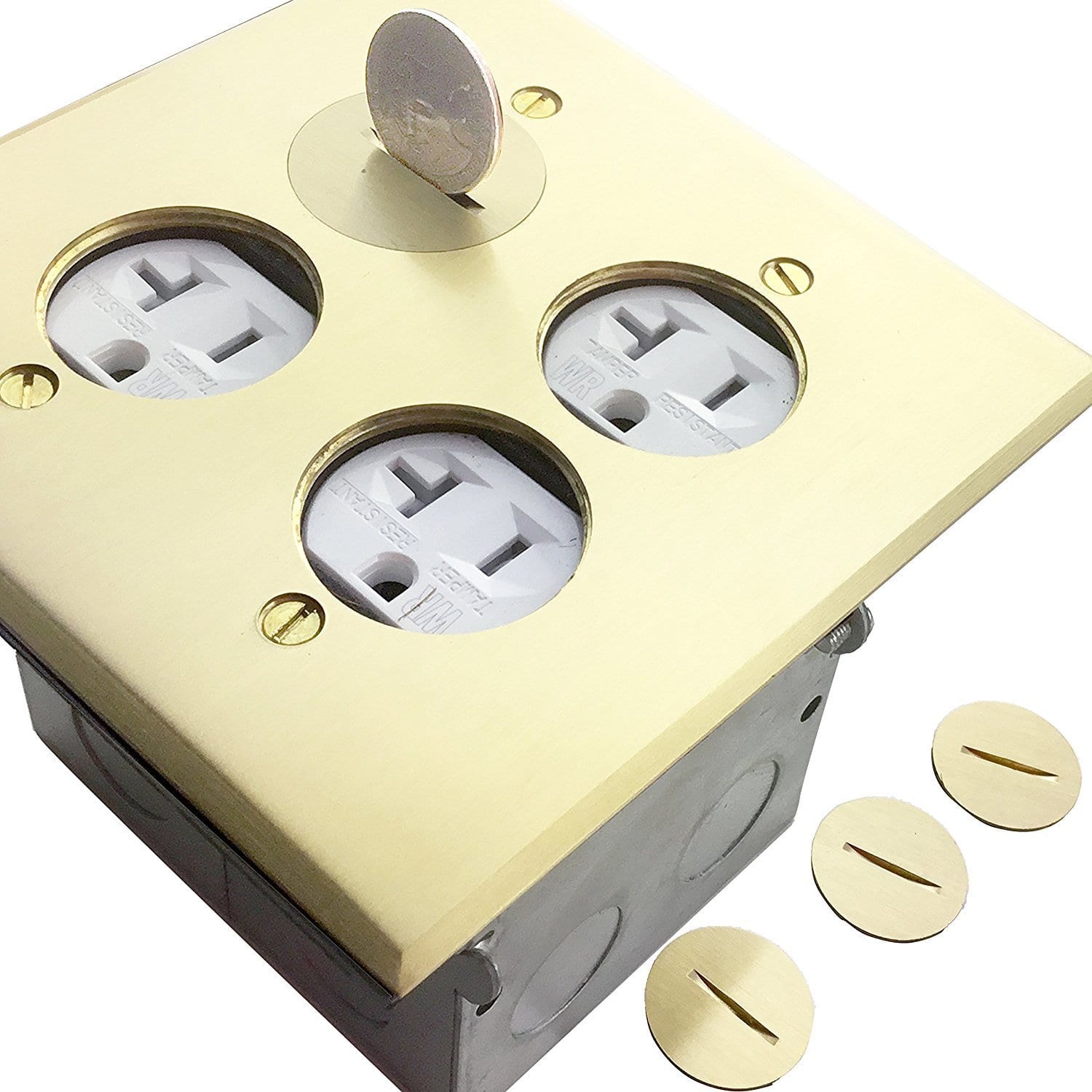 2-Gang Square Coin Open Floor Box with Dual 20A TR Receptacles