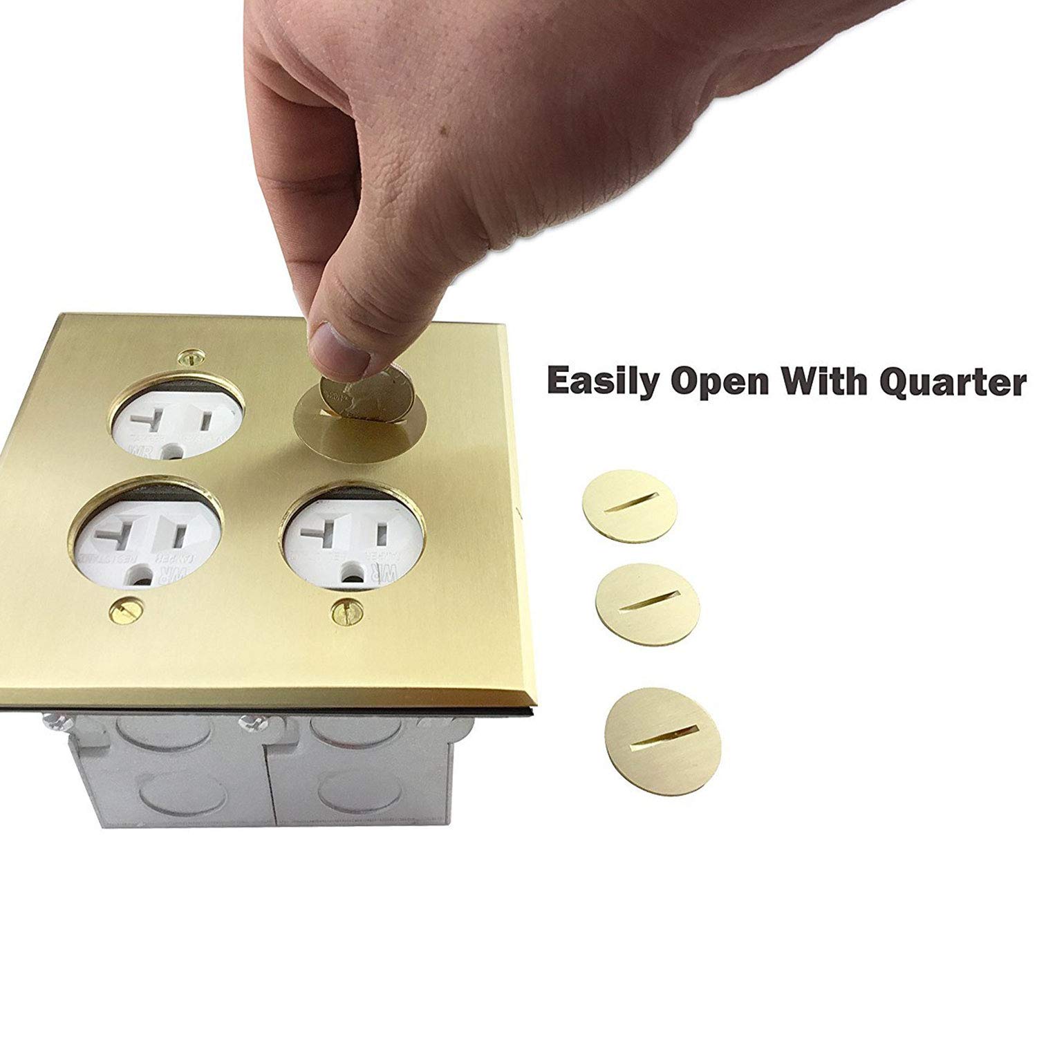 2-Gang Square Coin Open Floor Box with Dual 20A TR Receptacles
