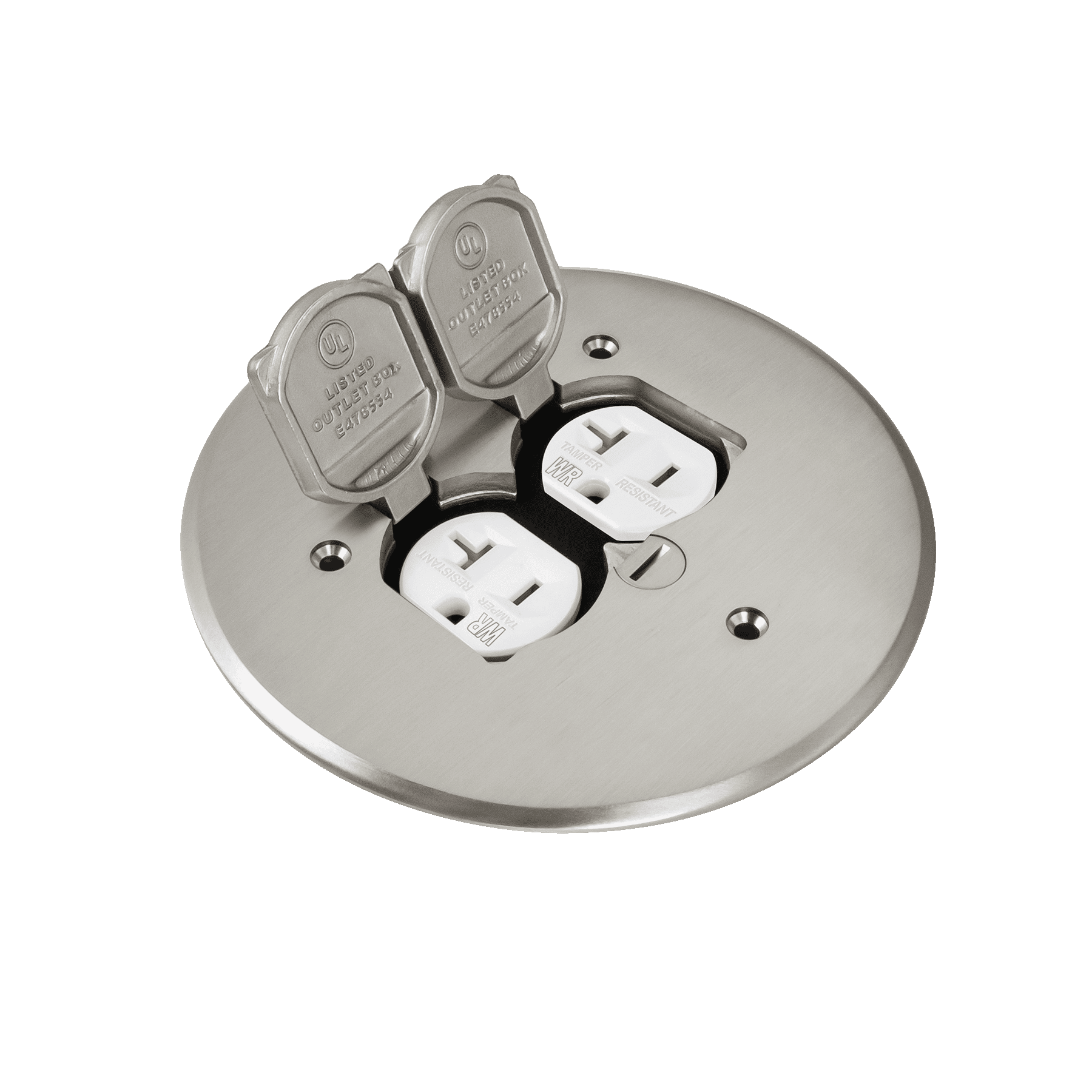 1-Gang 5.75" Round Dual Flip Lid Floor Box Cover with 20A TR Receptacle