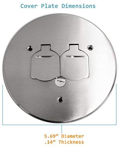 1-Gang 5.75" Round Dual Flip Lid Floor Box Cover with 20A TR Receptacle