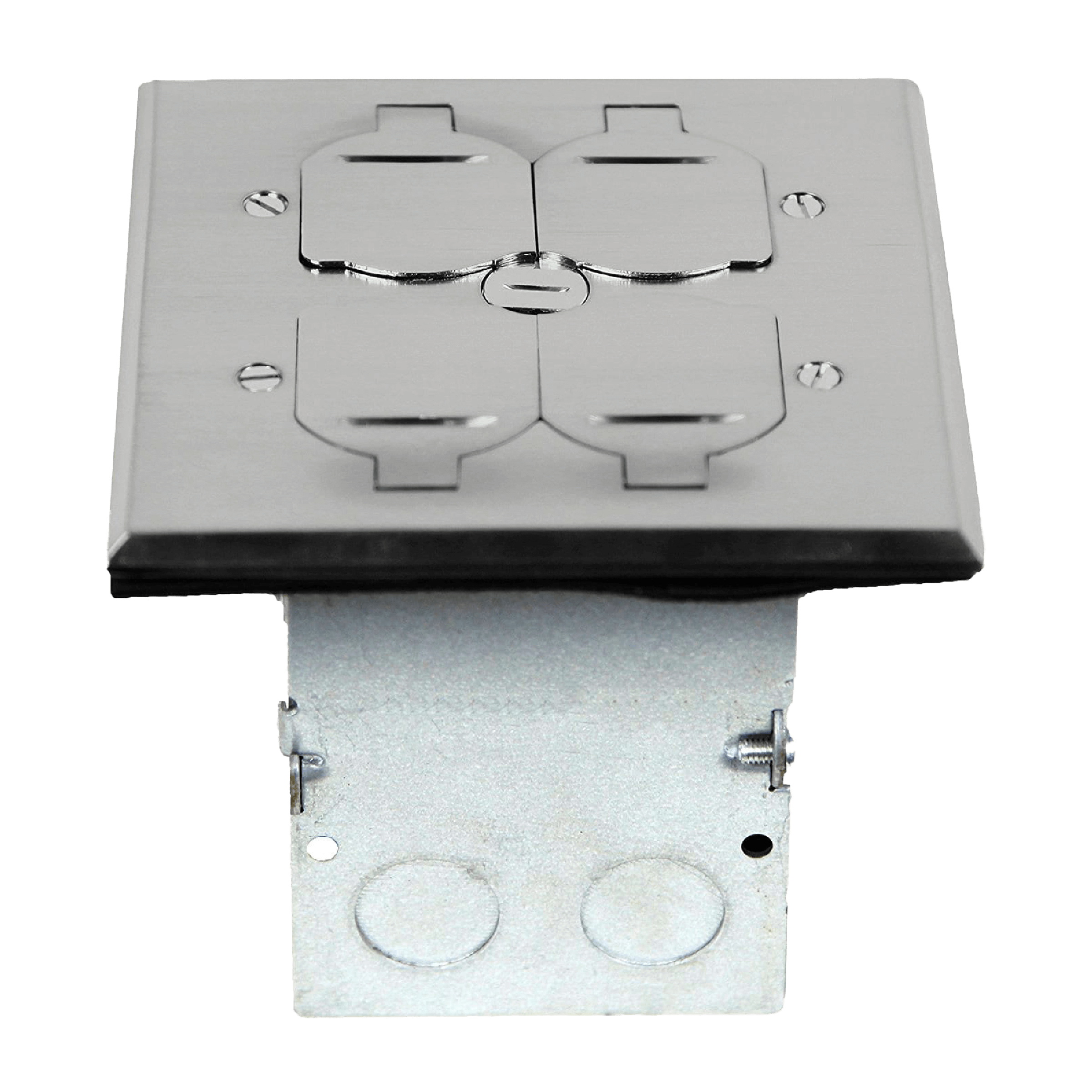 2-Gang Square Dual Flip Lid Floor Box with 20A TR Receptacle and Data Ports