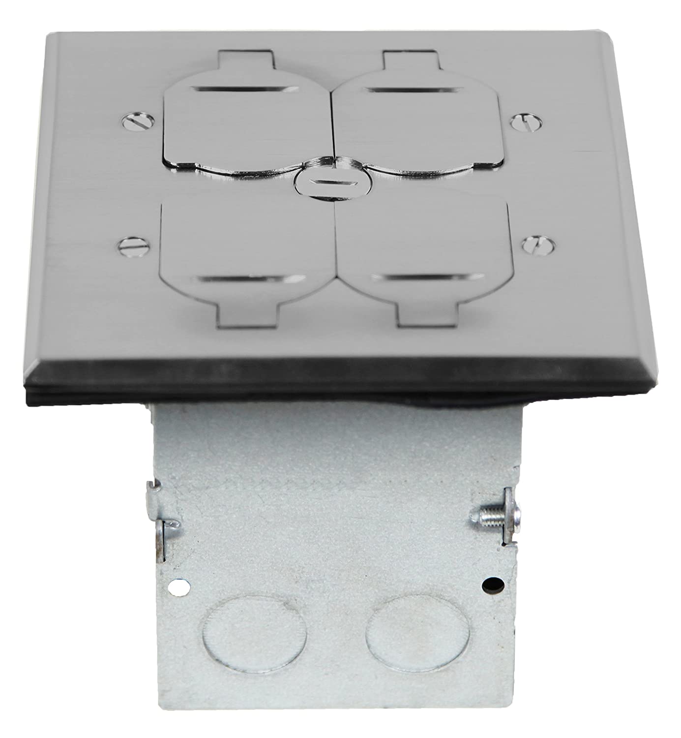 2-Gang Square Dual Flip Lid Floor Box with Dual 20A TR Receptacles