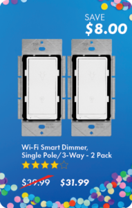 Wi-Fi Smart Dimmer, Single Pole/3-Way - 2 Pack