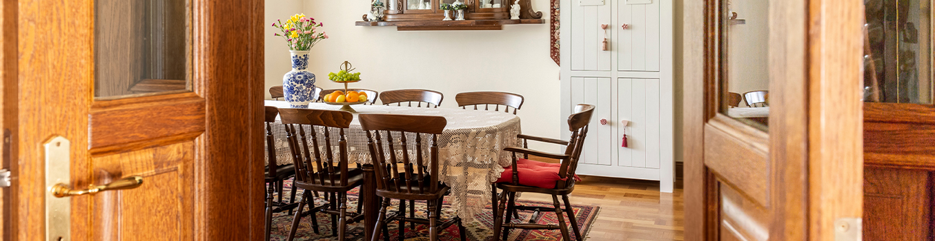 A traditional rustic looking dining room