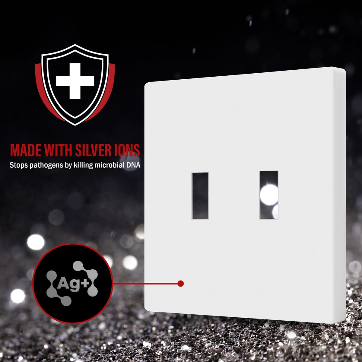 Antimicrobial Screwless Toggle Switch Cover, Standard Size 2-Gang 2 Antimicrobial Screwless Toggle Switch Cover, Standard Size 2-Gang