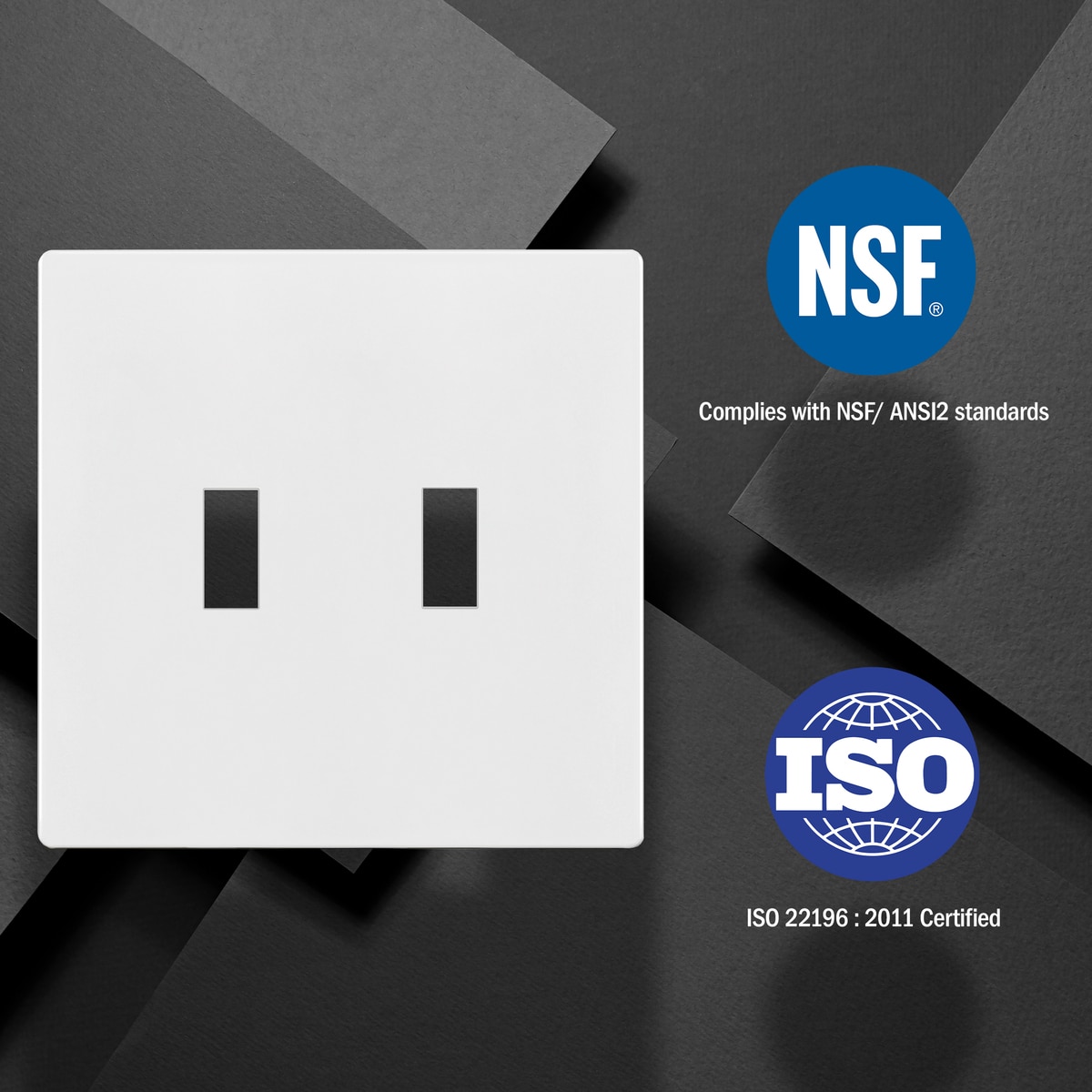 Antimicrobial Screwless Toggle Switch Cover, Standard Size 2-Gang 3 Antimicrobial Screwless Toggle Switch Cover, Standard Size 2-Gang