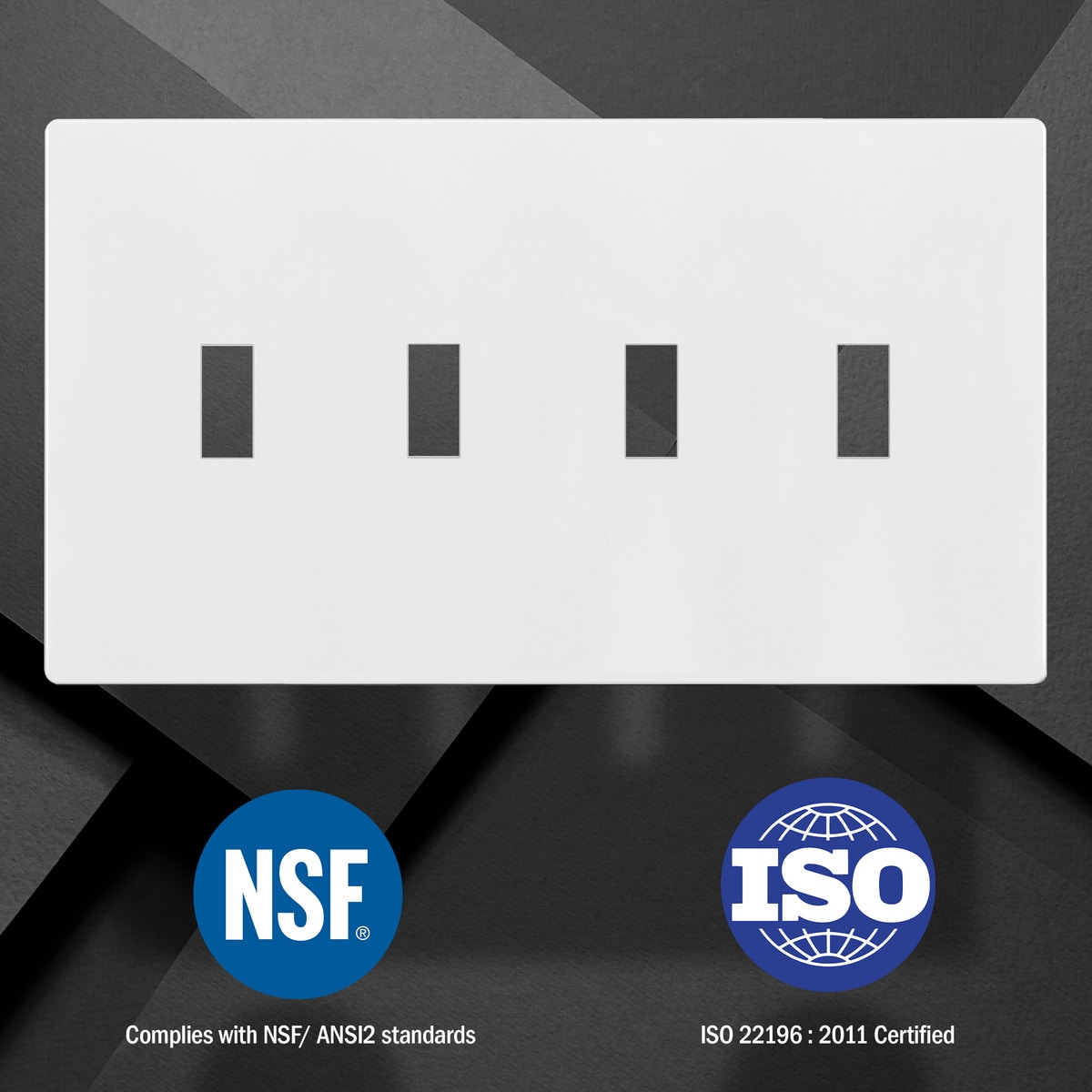 Antimicrobial Screwless Toggle Switch Cover, Standard Size 4-Gang 3 Antimicrobial Screwless Toggle Switch Cover, Standard Size 4-Gang