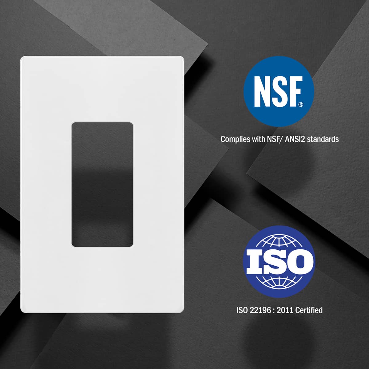 Antimicrobial Screwless Decorator Switch Cover, Mid-Size 1-Gang