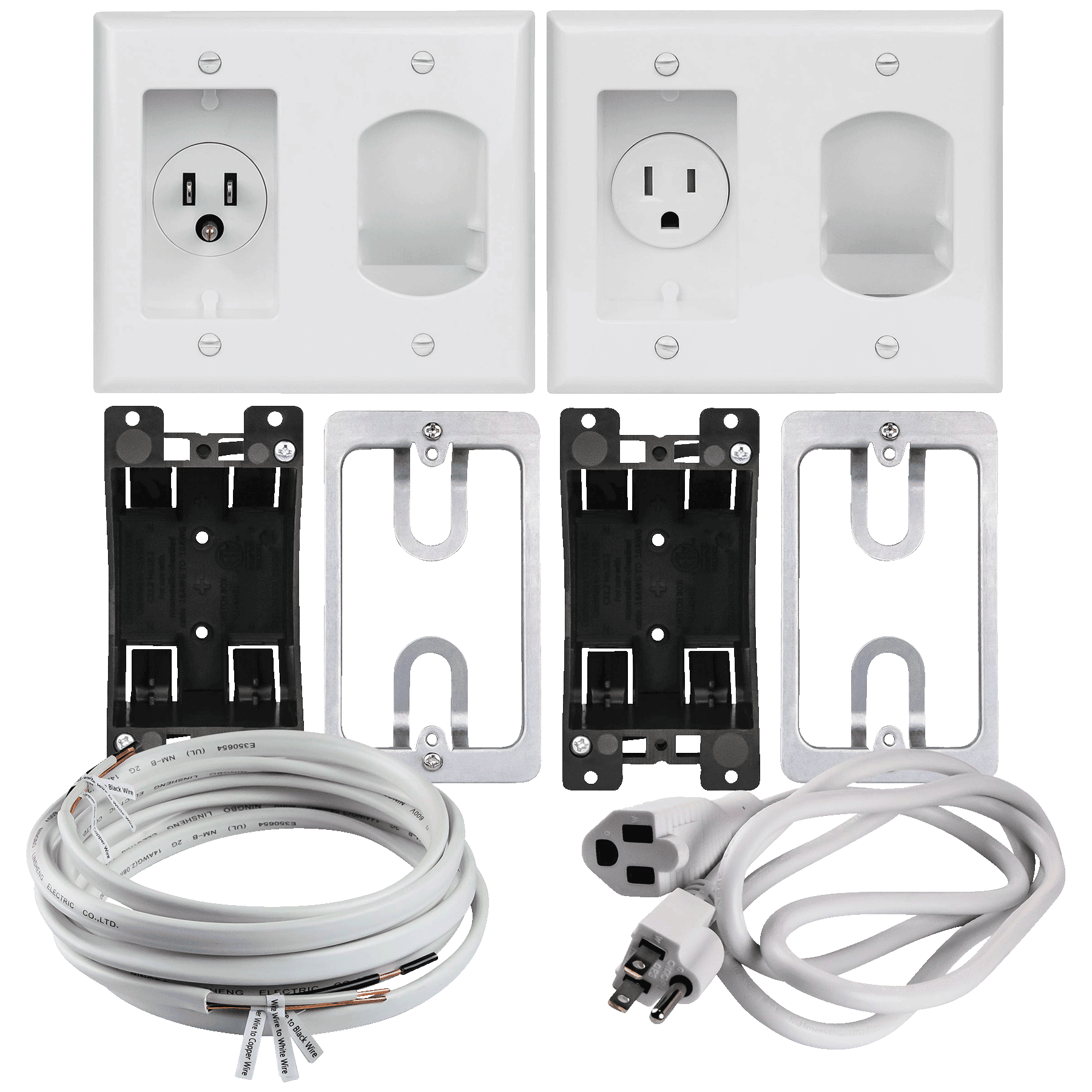 2-Gang Recessed Low Voltage Pass-Through Wall Plate Cable Management System