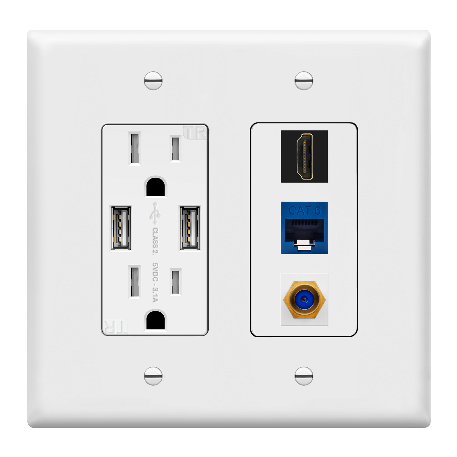 Double Gang Datacomm Bundle with 3.1A USB Wall Outlet